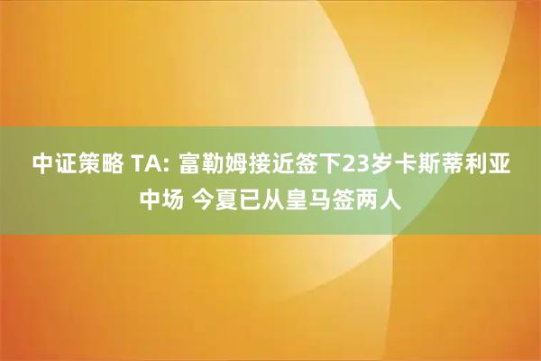 中证策略 TA: 富勒姆接近签下23岁卡斯蒂利亚中场 今夏已从皇马签两人